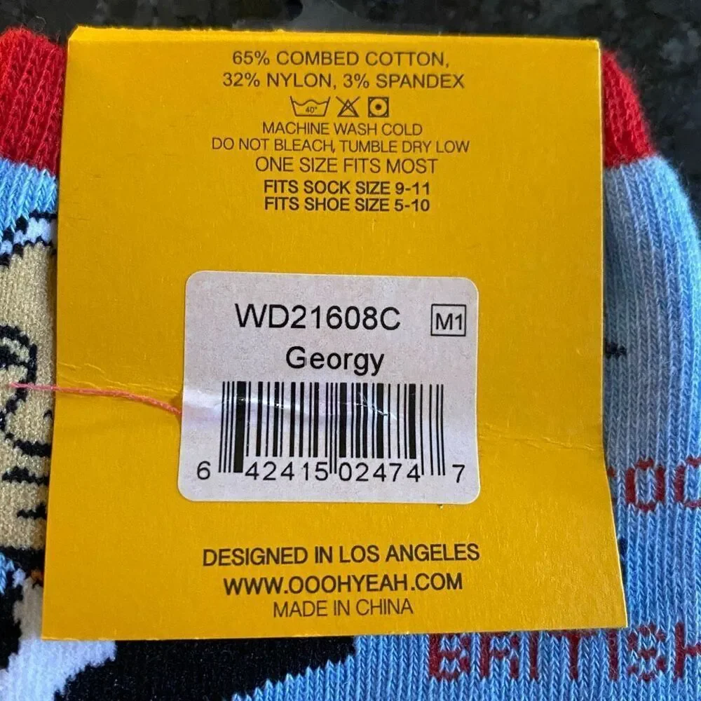 OohYeah George Socks Too Cool For British Rule USA Patriotic Womens 5 -10 NWT